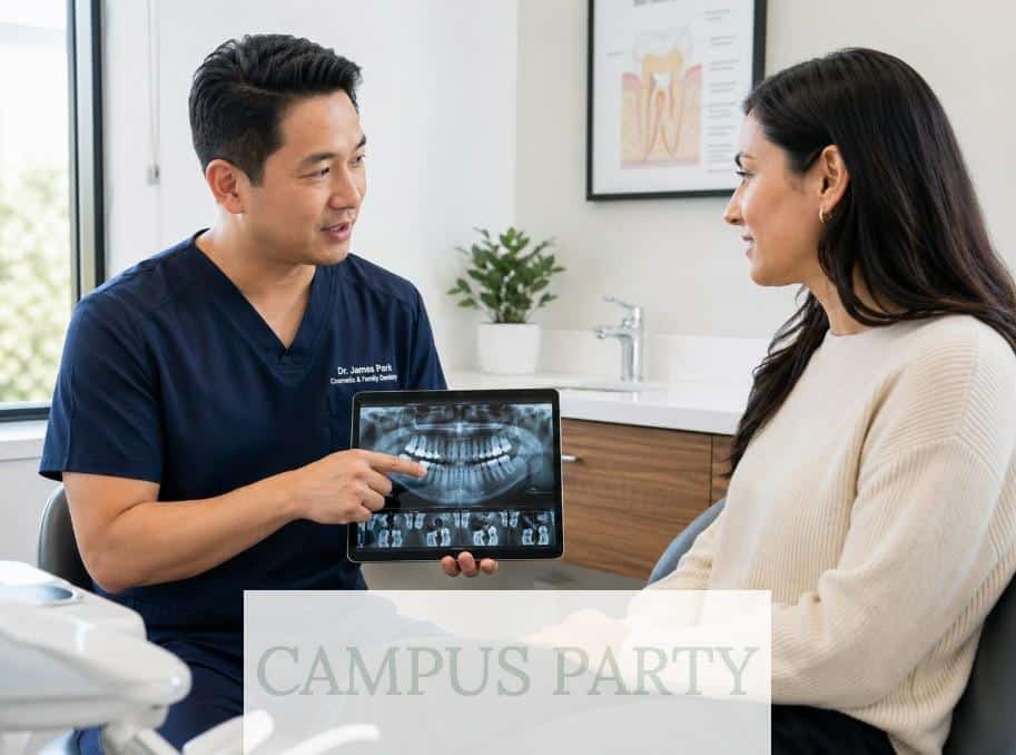 Dentista explicando un diagnóstico dental a un paciente